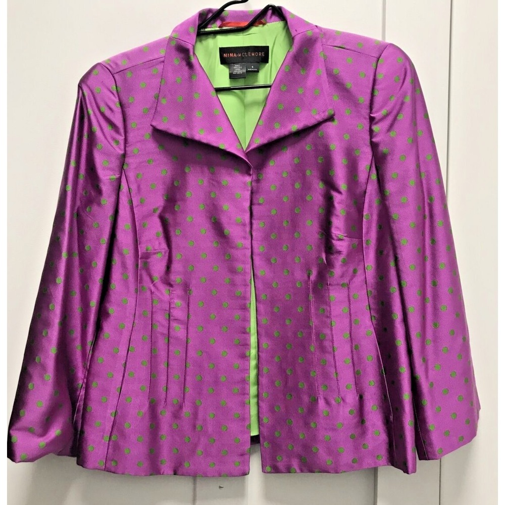 Nina McLemore Size 6 Polkadot Silk Blazer Pink/Green